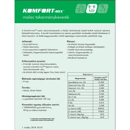 Komfort-Mix malac takarmánykeverék, 20 kg/zsák