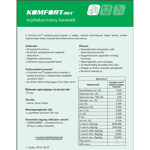 Komfort-mix™ tojó takarmánykeverék 20 kg/zsák