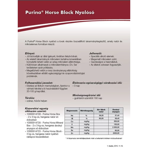 Nyalósó Lovak részére Horse Minerál, Ásványi anyagos 3 kg Purina