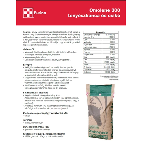Omolene 300 tenyészkanca és csikó takarmánykeverék 20 kg/zsák