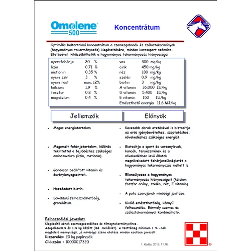 Omolene 500 ló koncentrátum 25 kg/zsák