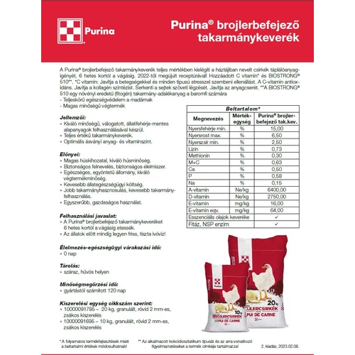 Purina csirke befejező takarmánykeverék 20 kg/zsák