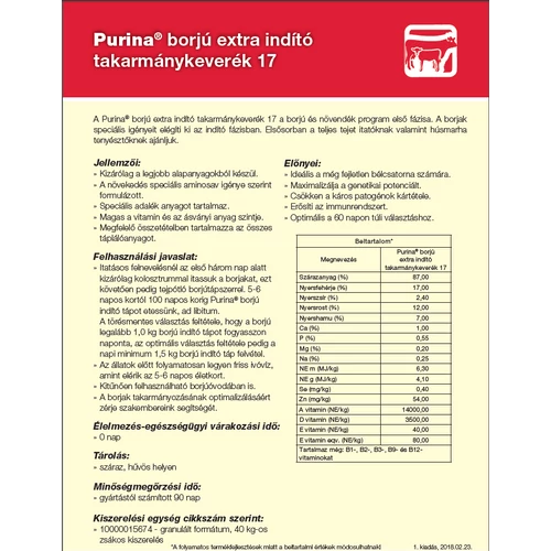 Purina borjú extra indító takarmánykeverék 40 kg/zsák