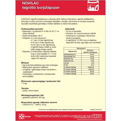 Purina tejpótló / tejpor / borjútápszer 25kg, NOVILAC