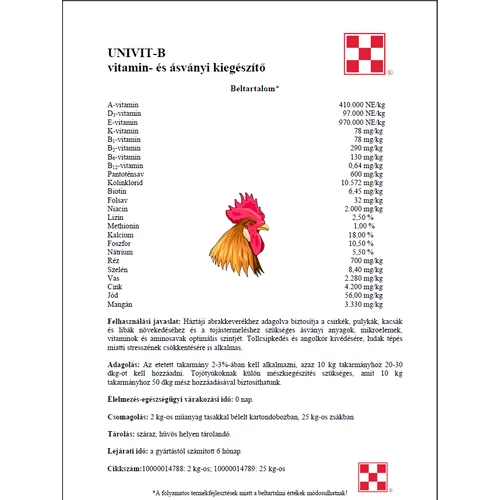 Szárnyas vitamin és ásványi kiegészítő Univit-B 2kg/zsák Purina